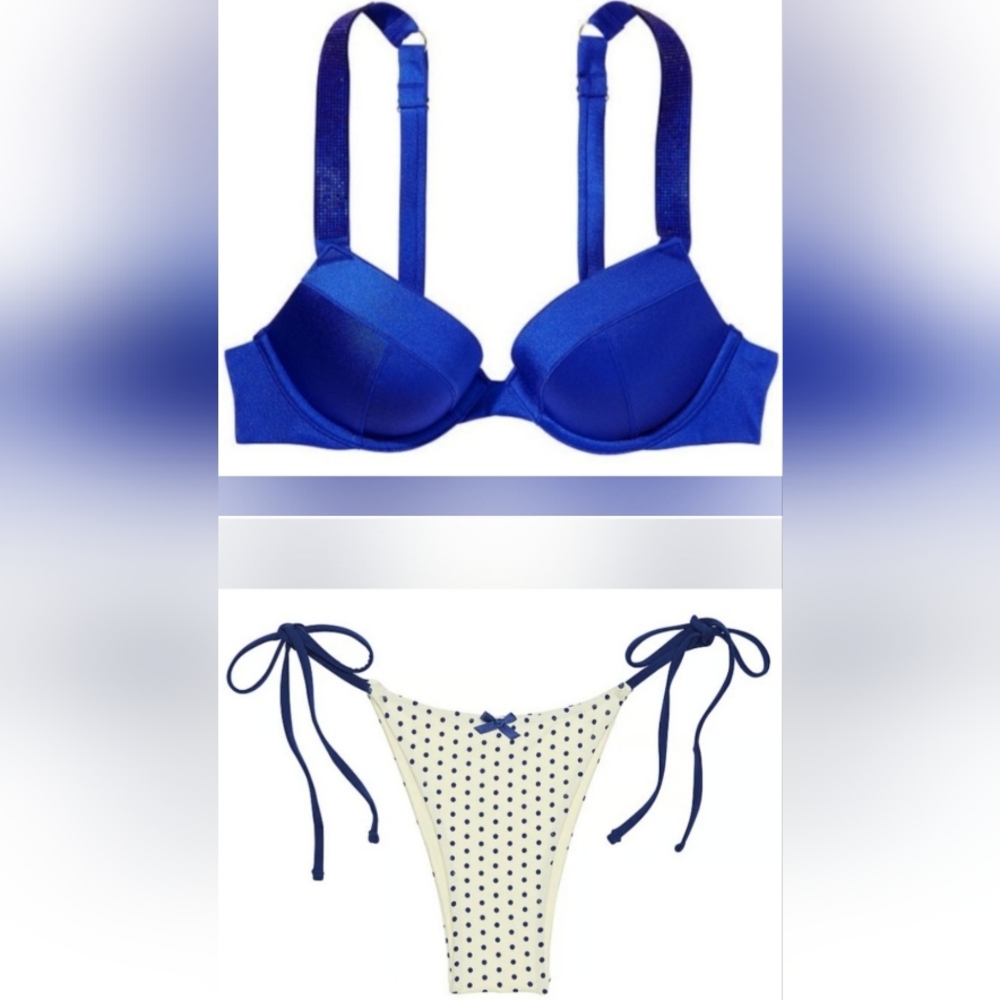 40D/XL VS PINK By Frankies Bikinis Shine Strap Sexy Tee Side Tie Bikini Set
